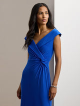 Ralph Lauren Womens Leonidas Twist Jersey Column V-Neck Dress Blue Size 10