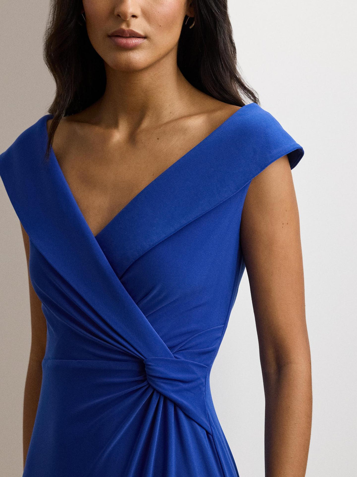 Ralph Lauren Womens Leonidas Twist Jersey Column V-Neck Dress Blue Size 10