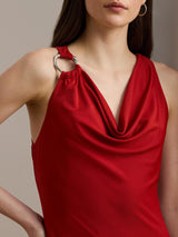 Ralph Lauren Elkanah Clasp Detail Womens Sleeveless Maxi Dress Red - Size 12