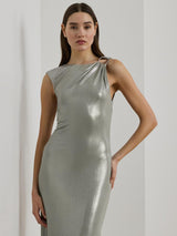Ralph Lauren Keilly Sleeveless Metallic Maxi Dress Nickel/Silver Foil - 12