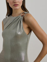 Ralph Lauren Keilly Sleeveless Metallic Maxi Dress Nickel/Silver Foil - 12