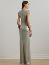 Ralph Lauren Keilly Sleeveless Metallic Maxi Dress Nickel/Silver Foil - 12