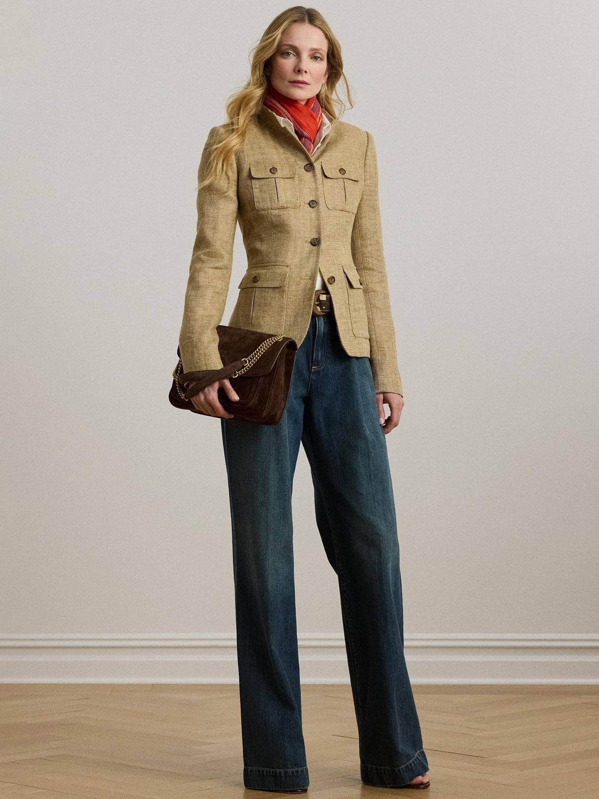 Ralph Lauren Jathnay Herringbone Womens Regular Fit Linen Blazer Brown - 10