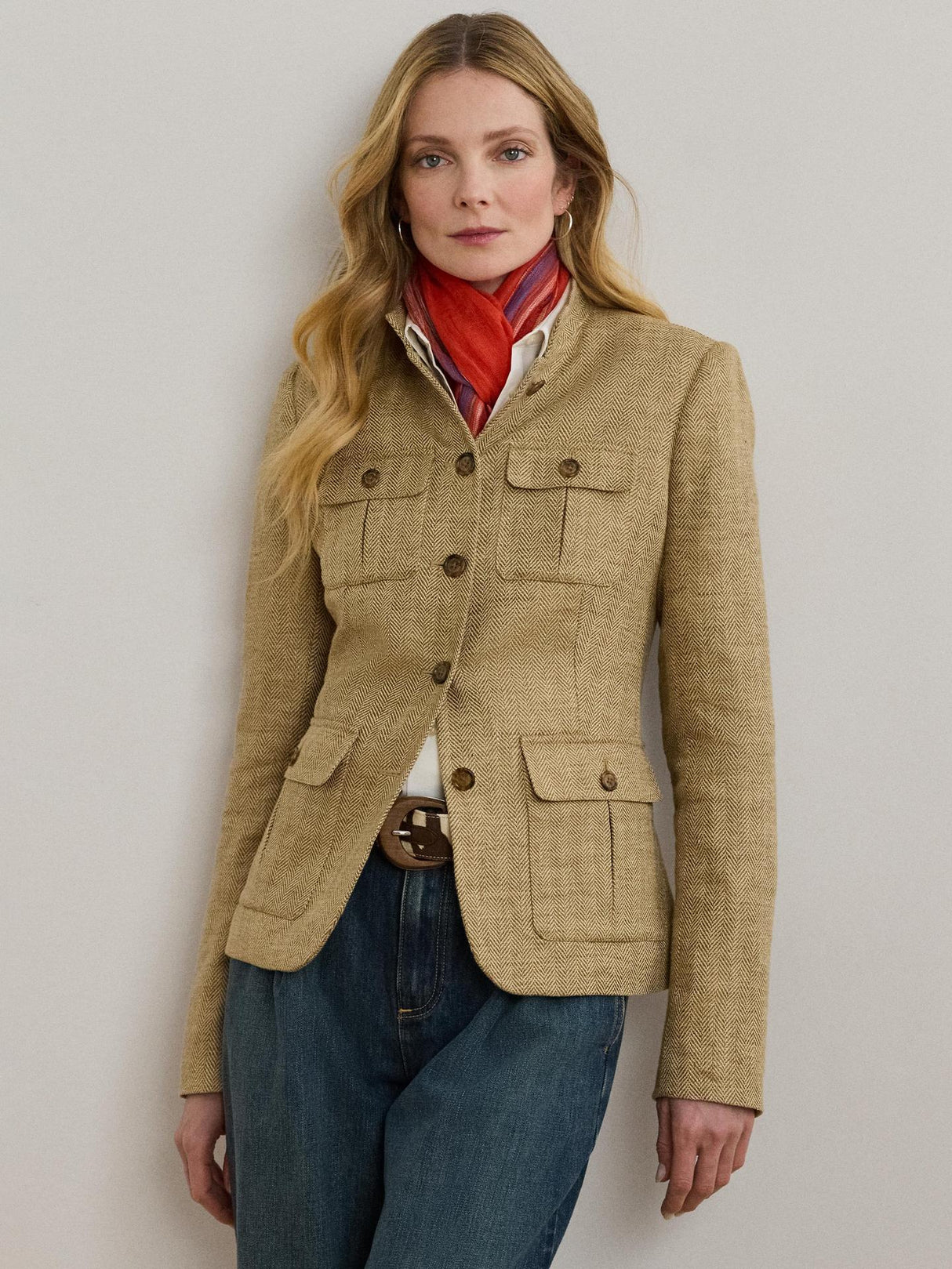 Ralph Lauren Jathnay Herringbone Womens Regular Fit Linen Blazer Brown - 10