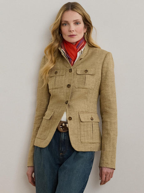 Ralph Lauren Jathnay Herringbone Womens Regular Fit Linen Blazer Brown - 10