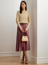 Ralph Lauren Suzu Pleated Satin A-Line Midi Skirt - Rose Mauve - UK 10