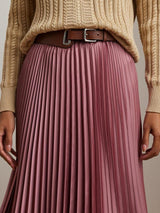 Ralph Lauren Suzu Pleated Satin A-Line Midi Skirt - Rose Mauve - UK 10
