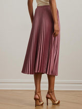 Ralph Lauren Suzu Pleated Satin A-Line Midi Skirt - Rose Mauve - UK 10