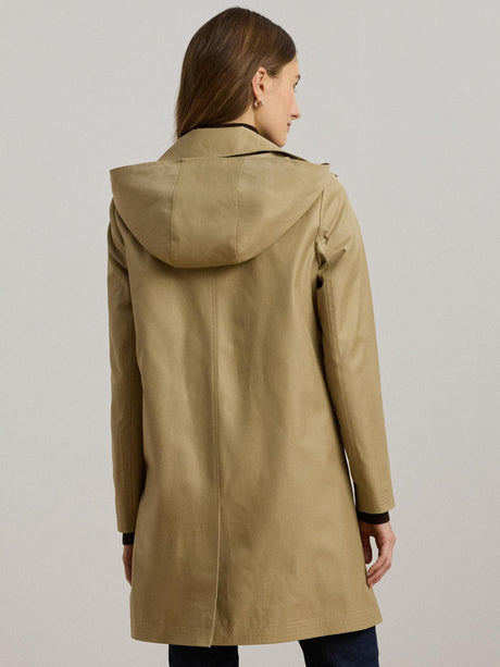 Ralph Lauren Womens Water Repellent Hooded Balmacaan Coat Birch Tan - Size M