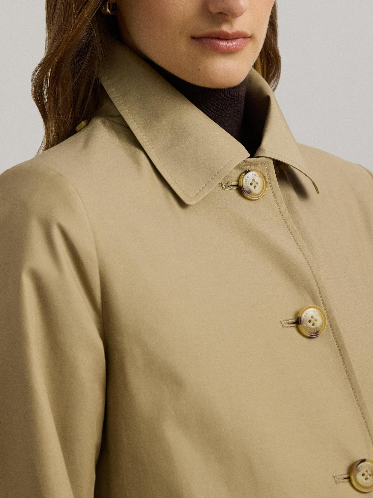 Ralph Lauren Womens Water Repellent Hooded Balmacaan Coat Birch Tan - Size M
