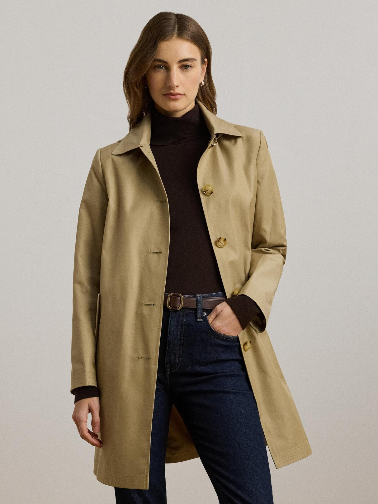 Ralph Lauren Womens Water Repellent Hooded Balmacaan Coat Birch Tan - Size M