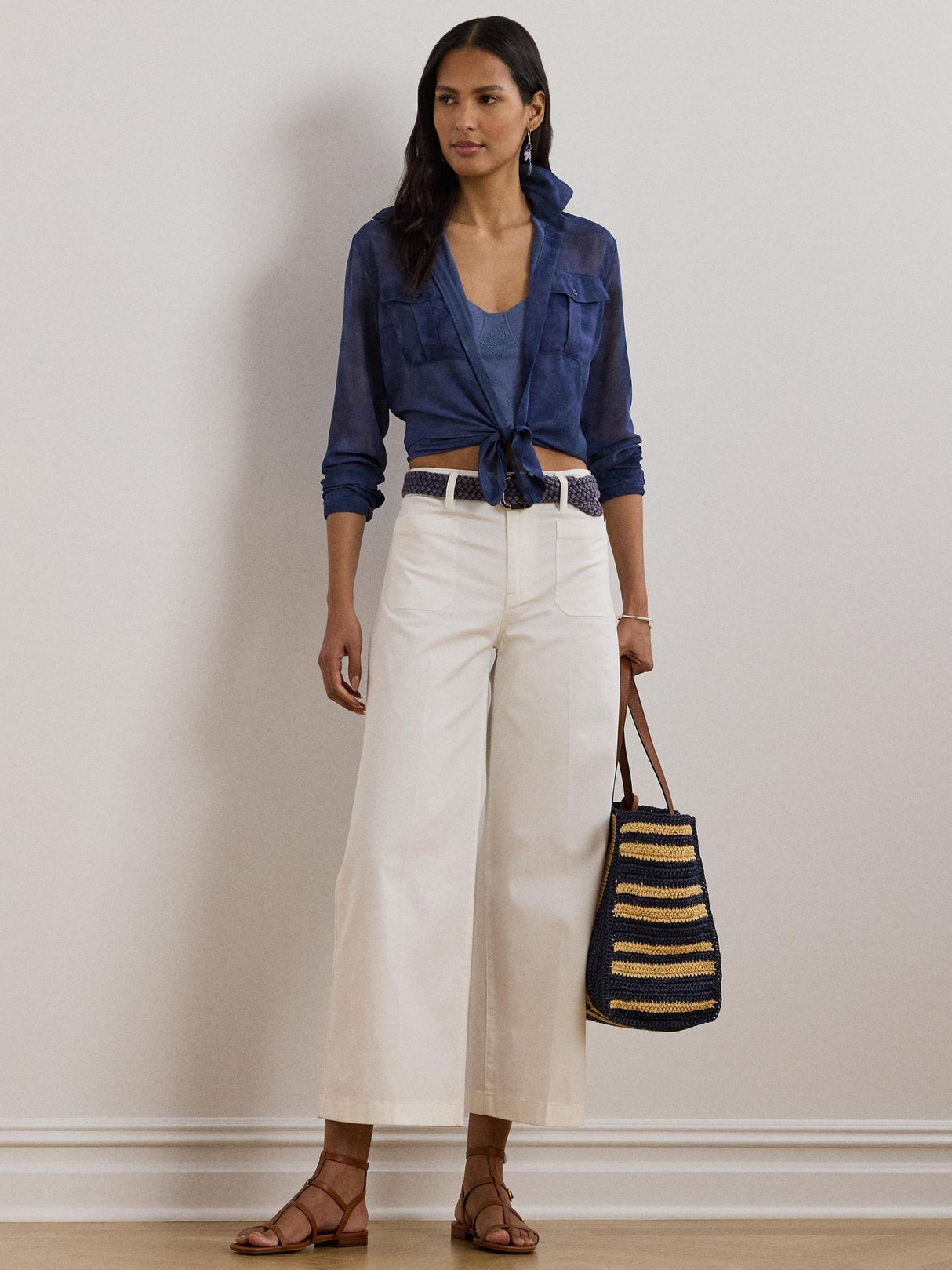 Ralph Lauren Women's Yurshane Stretch Wide Leg Cropped Chinos - White UK 10