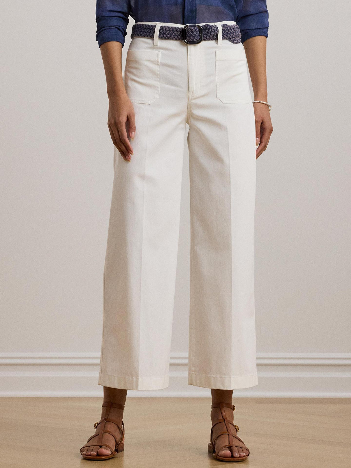 Ralph Lauren Women's Yurshane Stretch Wide Leg Cropped Chinos - White UK 10