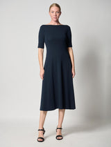 Ralph Lauren Munzie Rib Knit Stretch Cotton Midi Dress Lighthouse Navy - XS