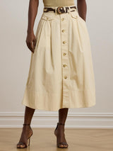 Ralph Lauren Gilchrist A Line Button Front Midi Skirt - Ivory Beige - UK 12