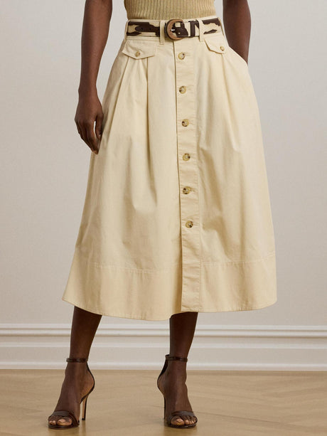Ralph Lauren Gilchrist A Line Button Front Midi Skirt - Ivory Beige - UK 12