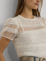 Ralph Lauren Tasarla Short Sleeve Lacework Top - Mascarpone Cream - Size L
