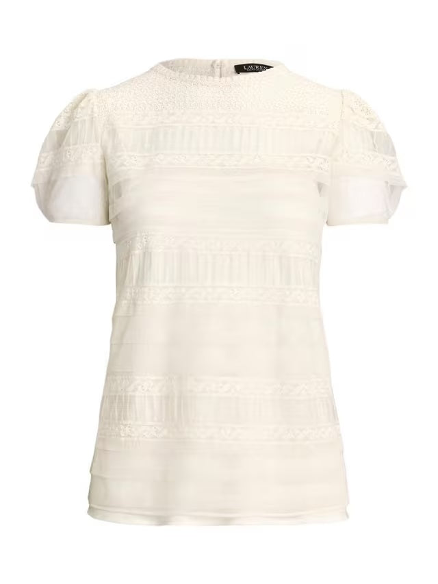Ralph Lauren Tasarla Short Sleeve Lacework Top - Mascarpone Cream - Size L