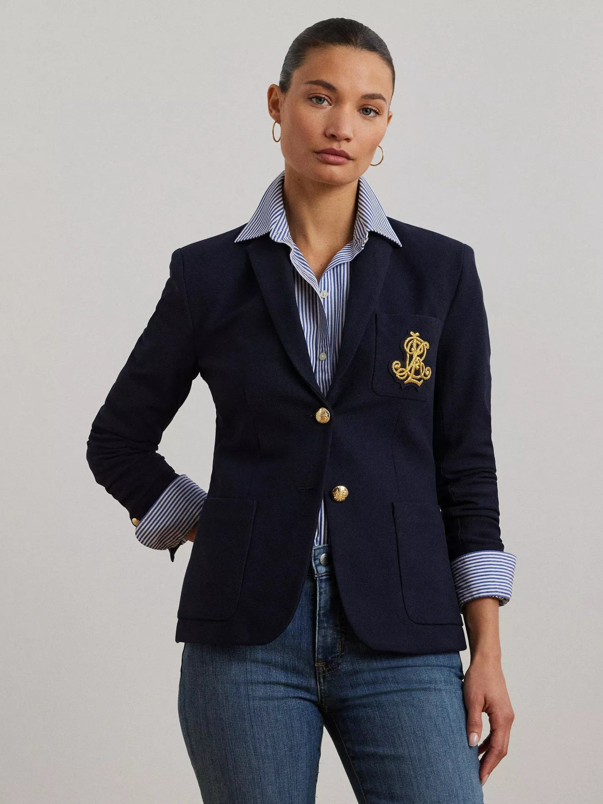 Ralph Lauren Women's Anfisa Patch Jacquard Cotton Blazer - Navy Blue - XS