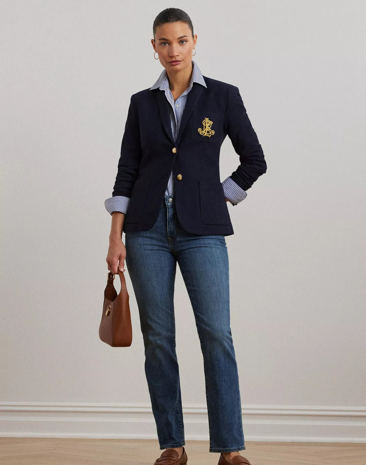 Ralph Lauren Women's Anfisa Patch Jacquard Cotton Blazer - Navy Blue - XS