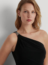 Ralph Lauren Womens Belina Asymmetric Polyester Maxi Dress - Black - Size 12