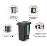 Brabantia Sort & Go 2 x 30L Built-in Under Sink Recycling Bin - Dark Grey