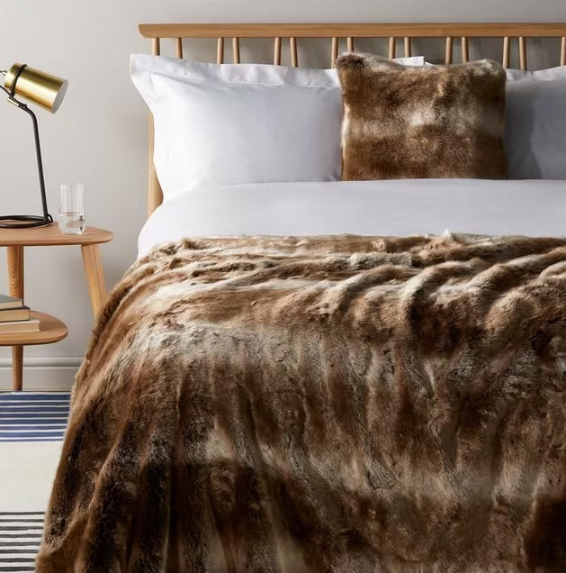 John Lewis Soft Luxury Decorative Faux Fur Throw 150 x 200cm - Golden Brown