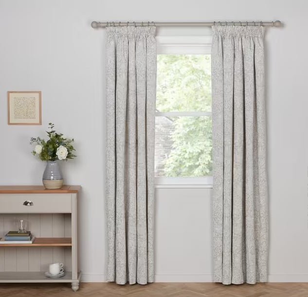 Morris & Co. Strawberry Thief Lined Pencil Pleat Curtains 228 x 228cm - Dove