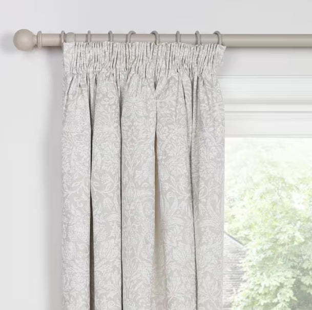 Morris & Co. Strawberry Thief Lined Pencil Pleat Curtains 228 x 228cm - Dove