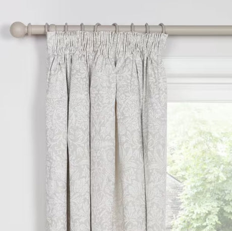 Morris & Co. Strawberry Thief Lined Pencil Pleat Curtains 228 x 228cm - Dove