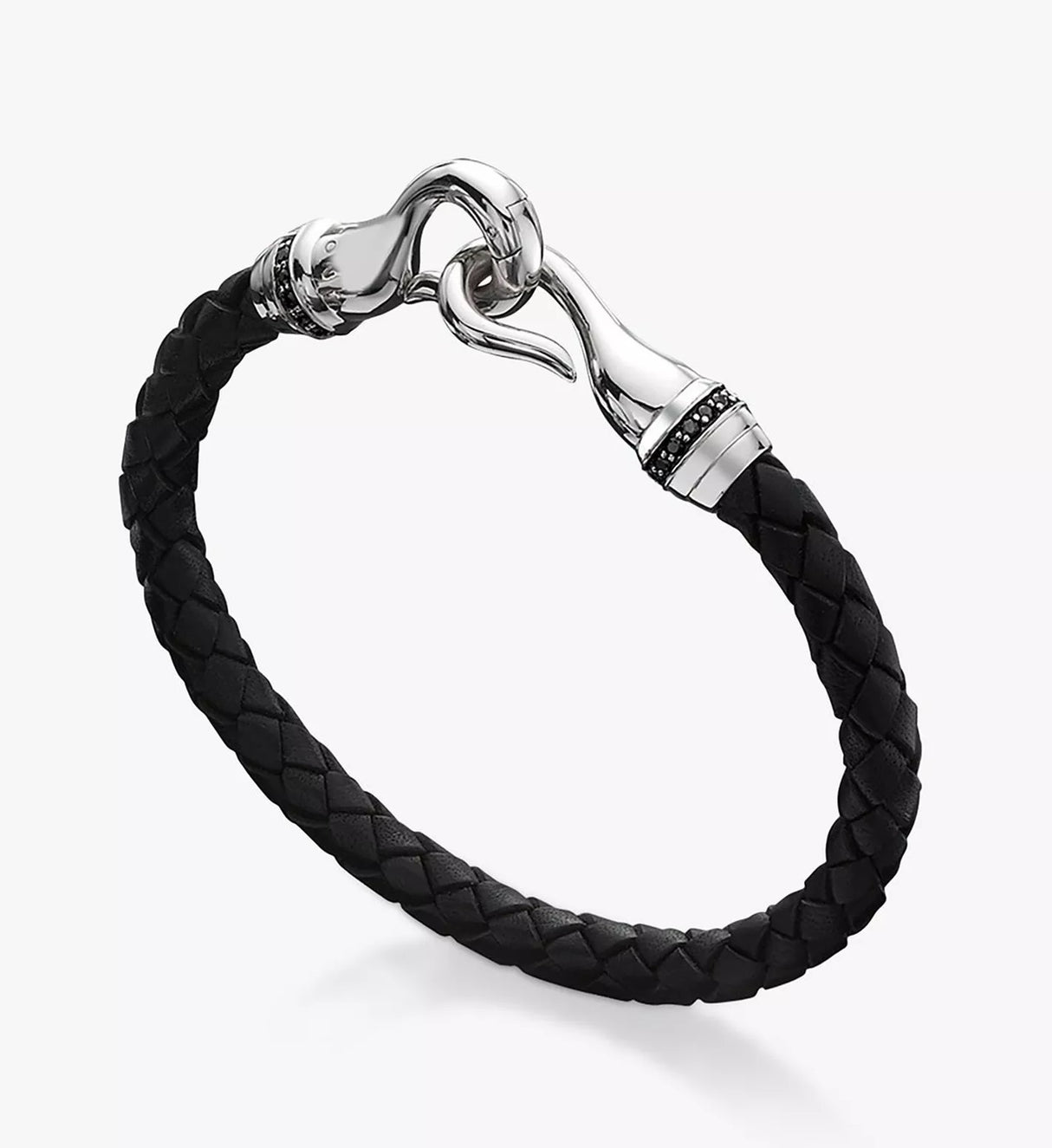 Hoxton London Men's Sapphire Braided Leather Hook Bracelet - Black/Silver