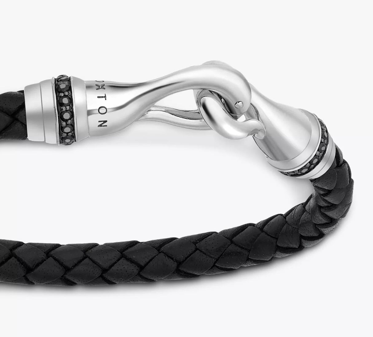 Hoxton London Men's Sapphire Braided Leather Hook Bracelet - Black/Silver