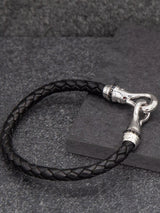 Hoxton London Men's Sapphire Braided Leather Hook Bracelet - Black/Silver