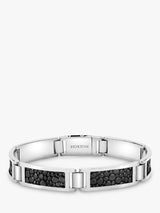 Hoxton London Men's Sterling Silver And Leather Inlay Link Bracelet - Black