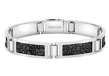 Hoxton London Men's Sterling Silver And Leather Inlay Link Bracelet - Black