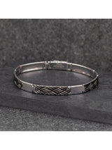Hoxton London Men's Woven Pattern Oxidised Bar Link Bracelet Sterling Silver