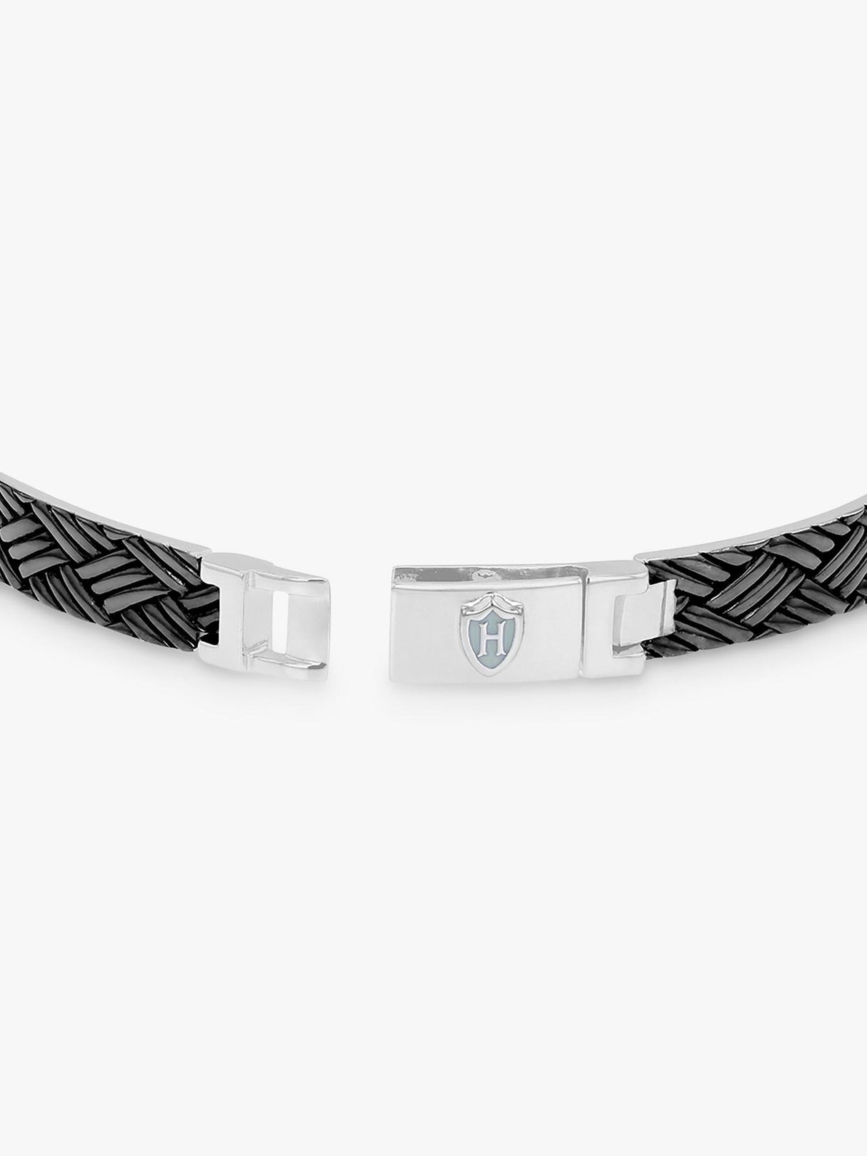 Hoxton London Men's Woven Pattern Oxidised Bar Link Bracelet Sterling Silver
