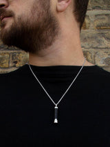 Hoxton London Men's Leather Inlay Cylinder Pendant Necklace - Silver/Black