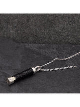 Hoxton London Men's Leather Inlay Cylinder Pendant Necklace - Silver/Black