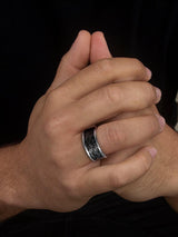 Hoxton London Men's Bamboo Oxidised 9.5g Ring Solid Sterling Silver Size T