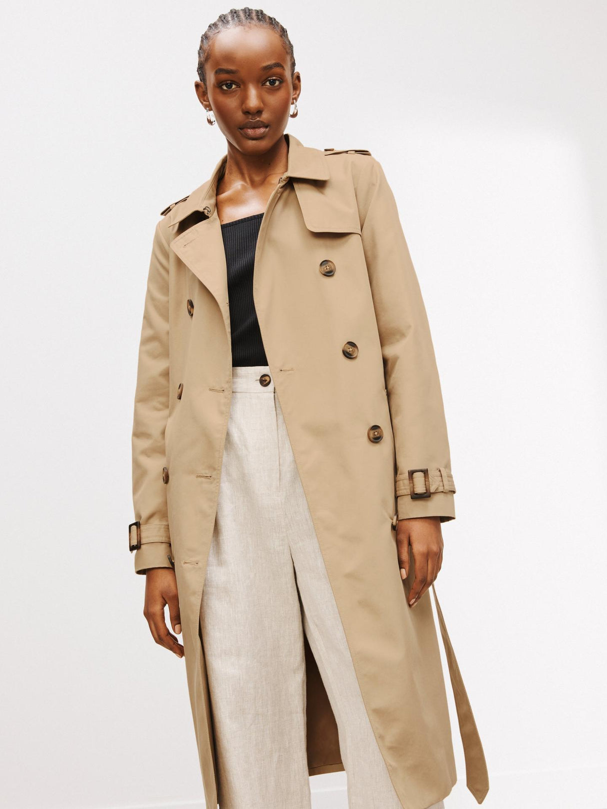 John Lewis Women's Machine Washable Long Trench Coat - Stone - Size 8