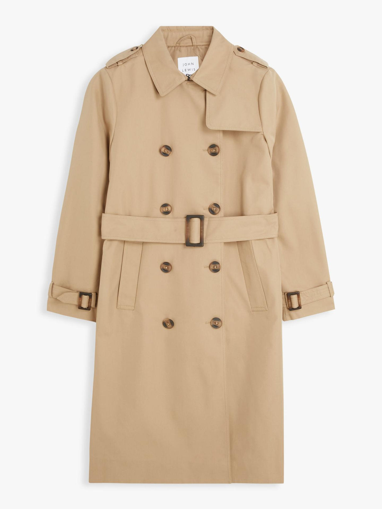 John Lewis Women's Machine Washable Long Trench Coat - Stone - Size 8