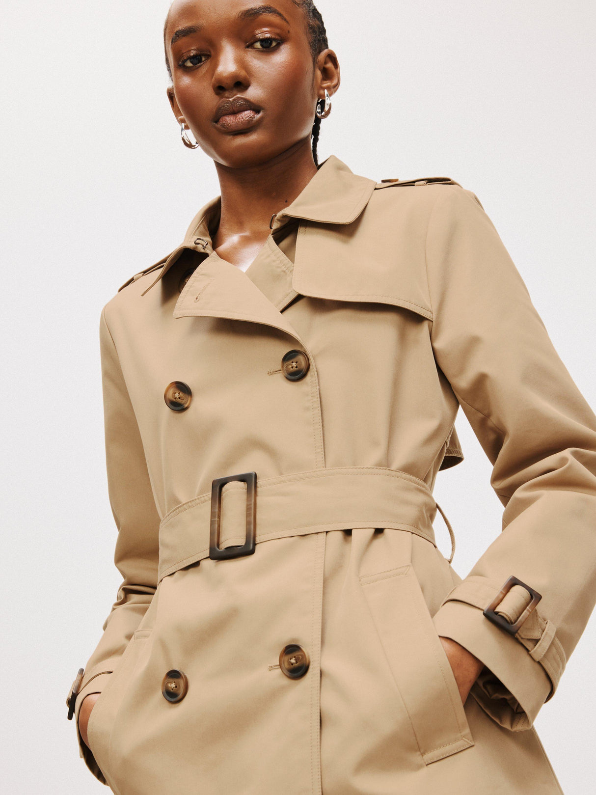 John Lewis Women's Machine Washable Long Trench Coat - Stone - Size 8