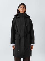 John Lewis Womens Regular Fit Cotton Blend Hooded Parka Coat - Size 16 Black