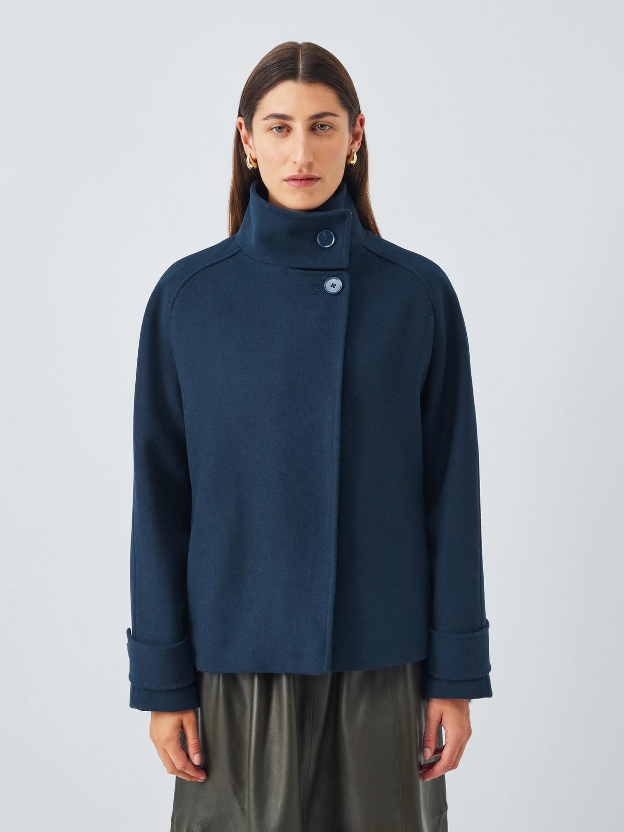 John Lewis Womens Short Funnel Neck Regular Fit Wool Blend Jacket Navy - 14