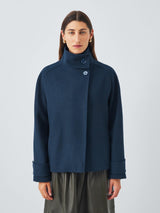 John Lewis Womens Short Funnel Neck Regular Fit Wool Blend Jacket Navy - 14