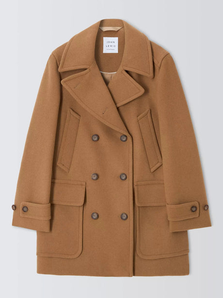 John Lewis Women's Double Breasted Wool Blend Peacoat - Size 12 - Camel - Kazoop 
