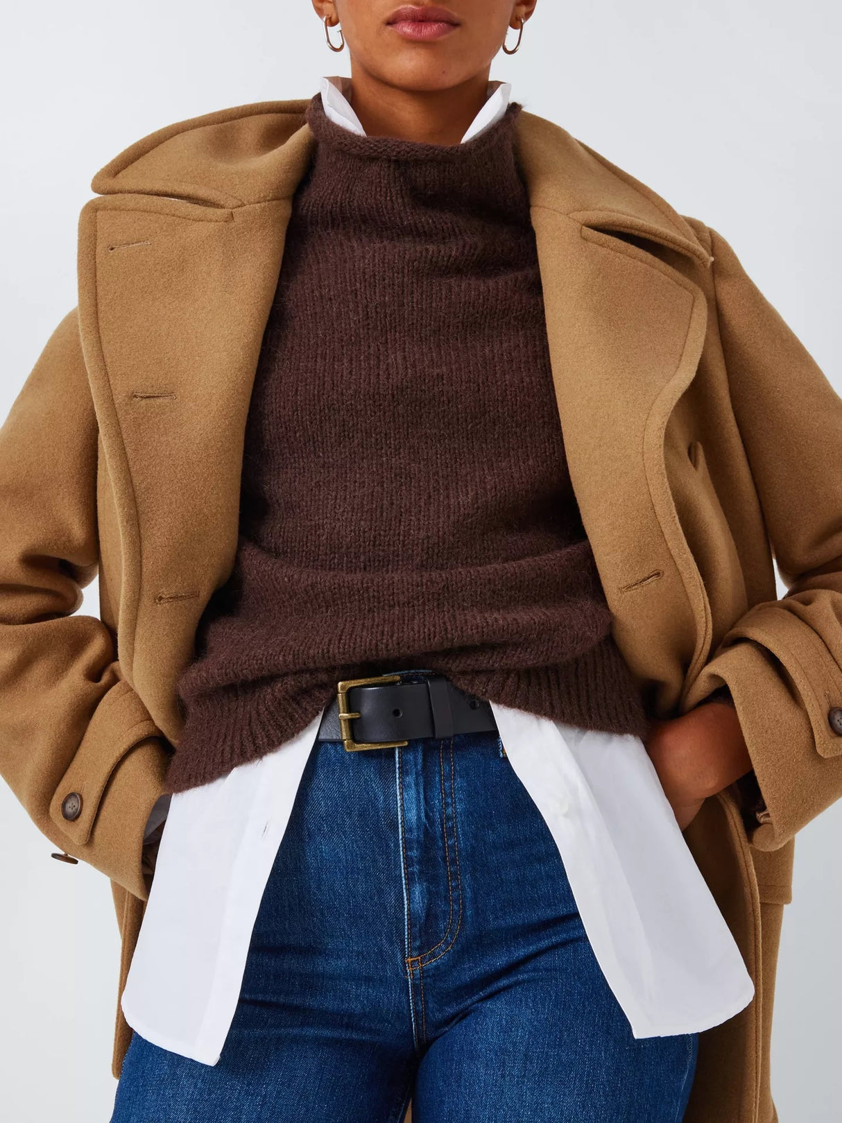 John Lewis Women's Double Breasted Wool Blend Peacoat - Size 12 - Camel - Kazoop 