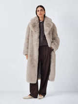 John Lewis Women's Fluffy Faux Fur Cocoon Long Coat - Neutral - Size 14