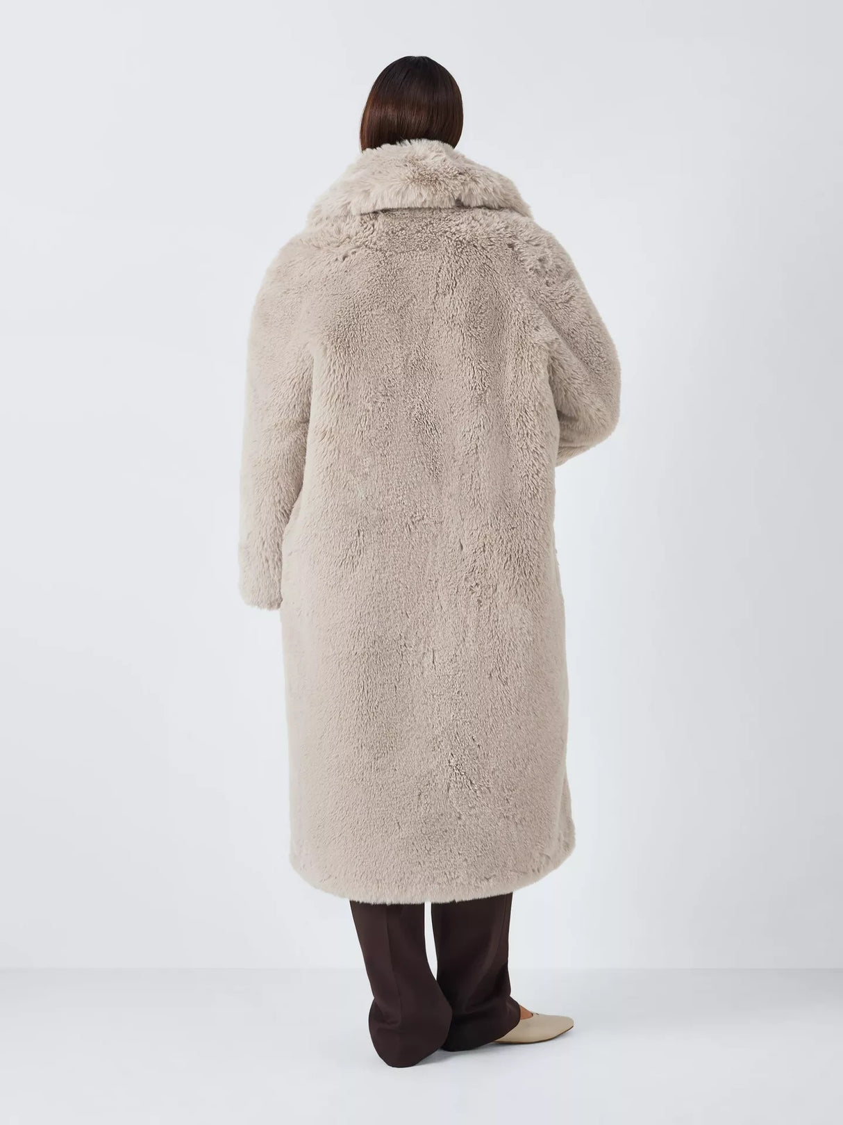 John Lewis Women's Fluffy Faux Fur Cocoon Long Coat - Neutral - Size 14